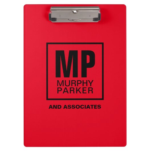 Custom Red Black Square Business Monogram Logo Klemmbrett (Vorderseite)