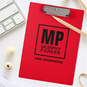Custom Red Black Square Business Monogram Logo Klemmbrett