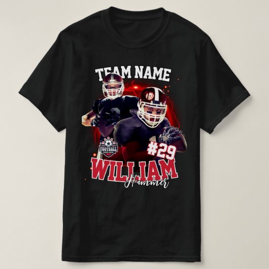 Custom Red Black Two Foto Football Player T-Shirt (Design vorne)