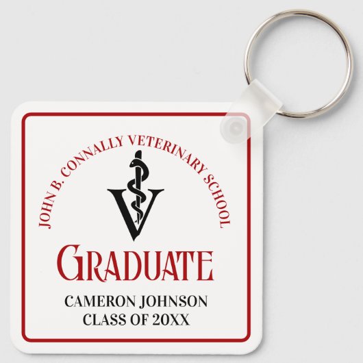 Custom Red Black Veterinary School Abschluss Schlüsselanhänger (Rückseite)