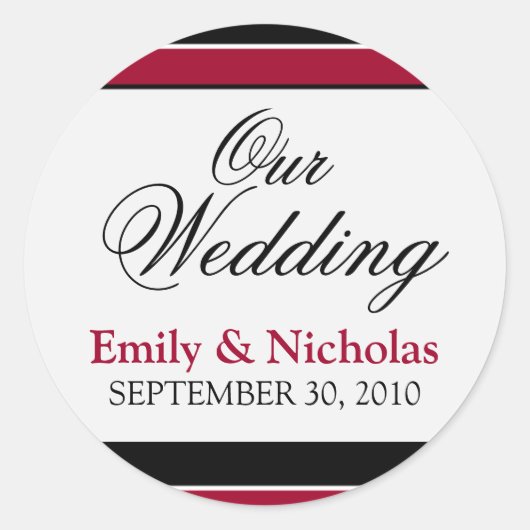 :custom: Red/Black Wedding Invitation Siegel Runder Aufkleber (Vorderseite)