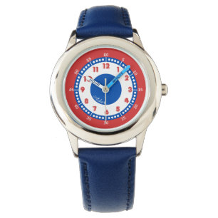 Custom Red & Blue Boys Learning Timepiece   Kinder Armbanduhr
