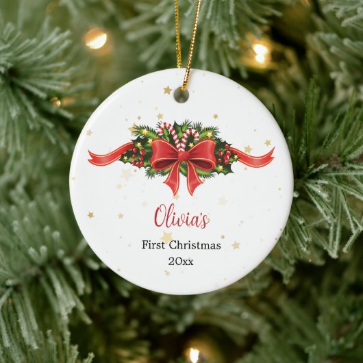 Custom Red Bow First Christmas Ornament (Baum)