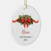 Custom Red Bow First Christmas Ornament (Rechts)