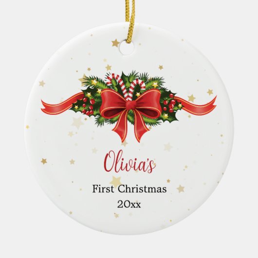 Custom Red Bow First Christmas Ornament (Vorne)