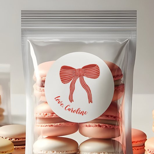 Custom Red Bow Personalized Valentine's Day  Runder Aufkleber