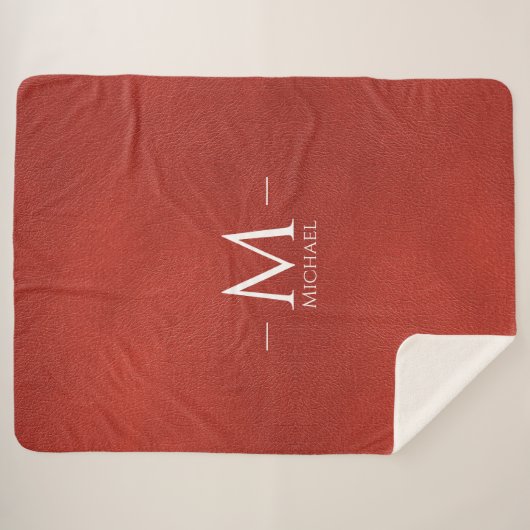 Custom Red Brother Leather Look Monogram Name Larg Sherpadecke (Vorderseite (Horizontal))