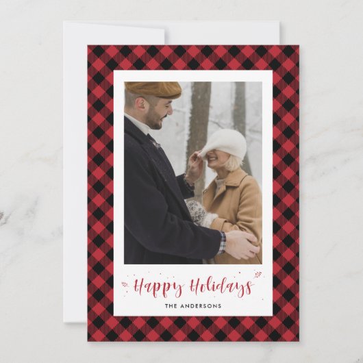 Custom Red Buffalo Kariert Foto Holiday Cards Feiertagskarte (Vorderseite)