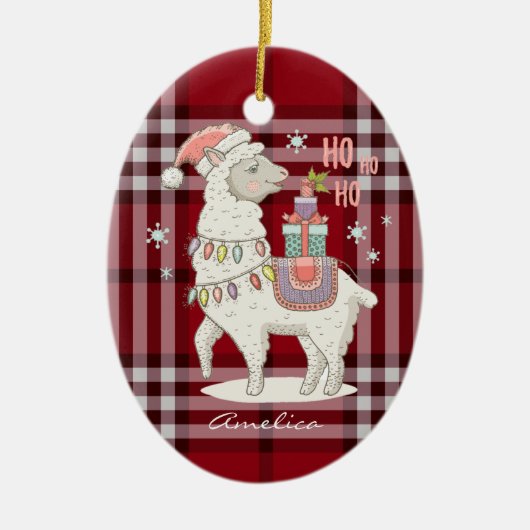 Custom Red Buffalo Karo Kariert Tartan Llama Alpac Keramik Ornament (Vorne)