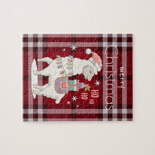 Custom Red Buffalo Karo Kariert Tartan Llama Alpac Puzzle (Horizontal)