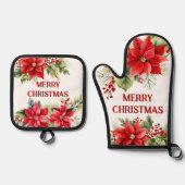 Custom Red Christmas Floral Kitchen Zubehör Ofenhandschuh & Topflappen-Set (Vorderseite)