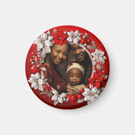 Custom Red Christmas Foto Magnet (Vorne)