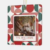 Custom Red Christmas Geometric Muster 2 Fotos Keramikornament (Links)