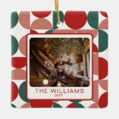 Custom Red Christmas Geometric Muster 2 Fotos Keramikornament (Vorderseite)