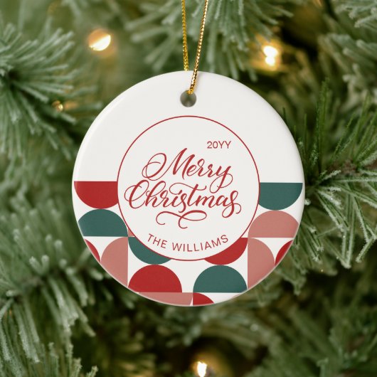 Custom Red Christmas Geometric Pattern Foto Keramik Ornament (Baum)