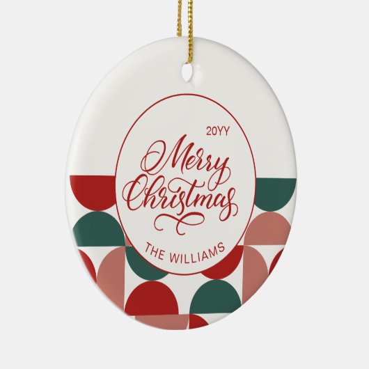 Custom Red Christmas Geometric Pattern Foto Keramik Ornament (Rechts)