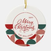 Custom Red Christmas Geometric Pattern Foto Keramik Ornament (Vorne)