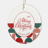 Custom Red Christmas Geometric Pattern Foto Keramik Ornament (Links)