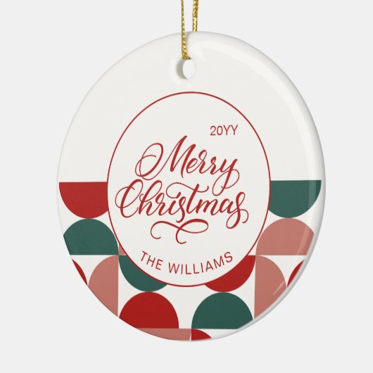 Custom Red Christmas Geometric Pattern Foto Keramik Ornament (Links)