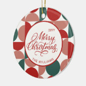 Custom Red Christmas Geometric Pattern Foto Keramik Ornament (Links)