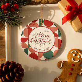 Custom Red Christmas Geometric Pattern Foto Keramik Ornament