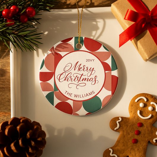 Custom Red Christmas Geometric Pattern Foto Keramik Ornament