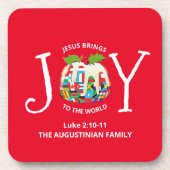 Custom Red Christmas JOY TO THE WORLD Christlich Getränkeuntersetzer (Vorderseite)