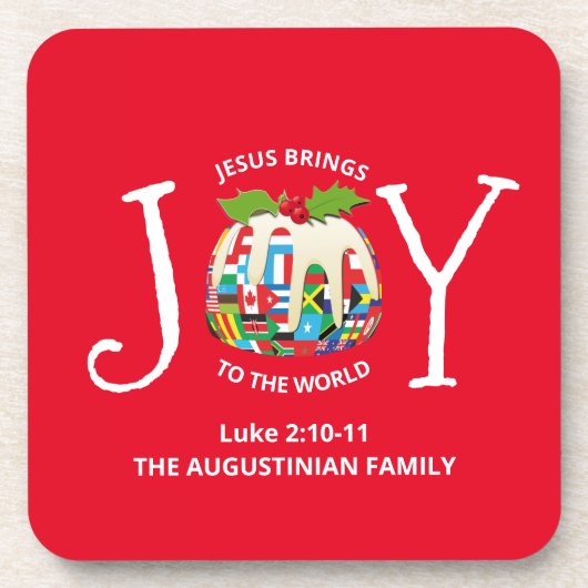 Custom Red Christmas JOY TO THE WORLD Christlich Getränkeuntersetzer (Vorderseite)
