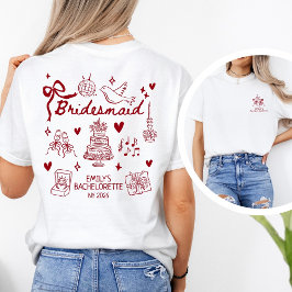 Custom Red Coquette Bridesmaid Bachelorette Party  T-Shirt
