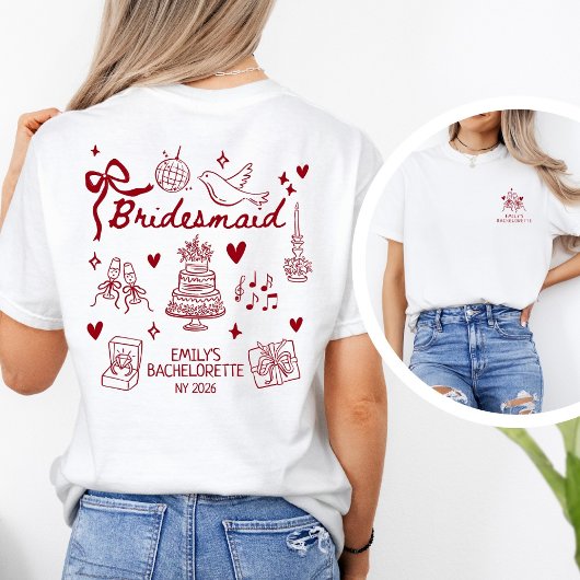 Custom Red Coquette Bridesmaid Bachelorette Party  T-Shirt