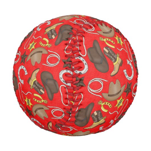 Custom Red Cowboy Way Baseball (Schrägansicht)