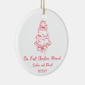 Custom Red Doodle Cake First Christmas Verheiratet Keramik Ornament (Rechts)