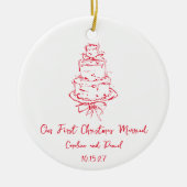 Custom Red Doodle Cake First Christmas Verheiratet Keramik Ornament (Vorne)
