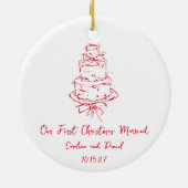 Custom Red Doodle Cake First Christmas Verheiratet Keramik Ornament (Hinten)