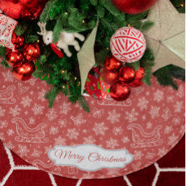 Custom Red Doodle Christmas Sleigh Pattern Polyester Weihnachtsbaumdecke