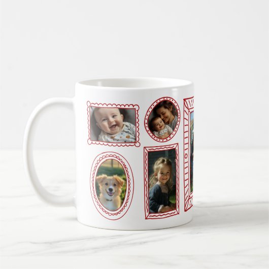 Custom Red Doodle Frame 8-Foto Collage Kaffeetasse (Links)