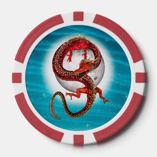 Custom Red Eastern Dragon - Mythische Kreatur Pokerchips (Vorderseite)