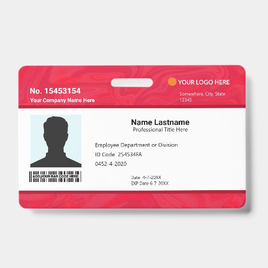 Custom Red Employee ID Identification Photo Bar Ausweis (Vorderseite)