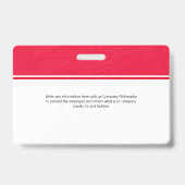 Custom Red Employee ID Identification Photo Bar Ausweis (Rückseite)