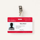 Custom Red Employee ID Identification Photo Bar Ausweis (Vorderseite mit Klammer)