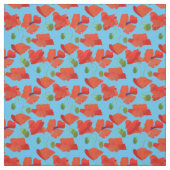 Custom Red Field Poppies Sky Blue Floral Fabric Stoff (Muster)