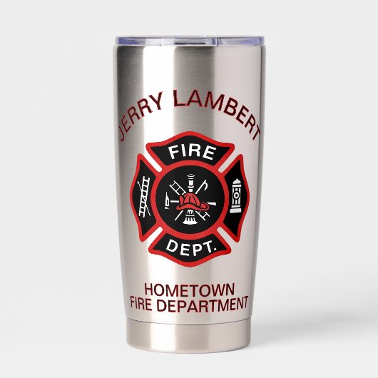 Custom Red Fire Department Firefighter Badge Thermobecher (Vorderseite)