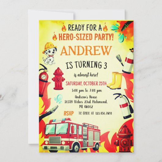 Custom Red Fire Truck Birthday Party Invitations Einladung (Vorderseite)