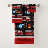 Custom Red Fire Trucks Firetrucks Mustertuch Badhandtuch Set (Insitu)