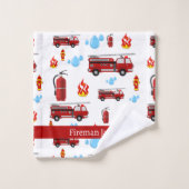 Custom Red Fire Trucks Firetrucks Mustertuch Badhandtuch Set (Waschlappen)