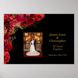Custom Red Floral Wedding Anniversary Poster
