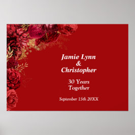 Custom Red Floral Wedding Anniversary Poster