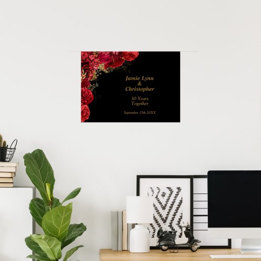 Custom Red Floral Wedding Anniversary Poster (Heimbüro)