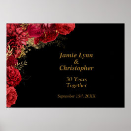 Custom Red Floral Wedding Anniversary Poster