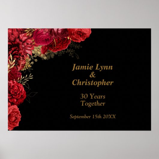 Custom Red Floral Wedding Anniversary Poster (Vorne)